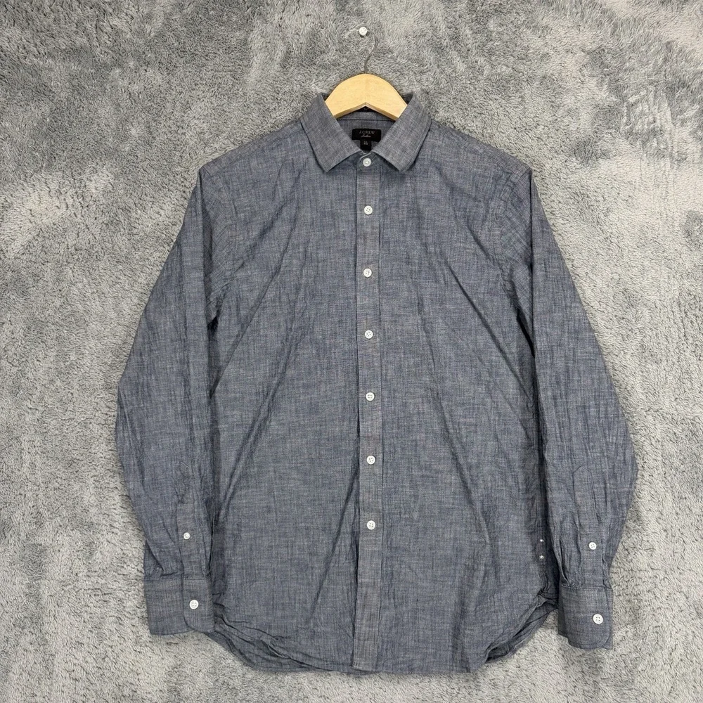 J Crew Ludlow Dress Shirt Mens 16/34 Slim Fit Blue Chambray Cotton Stretch